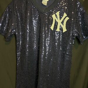 Girls' Sequin New York Logo Tee - Navy